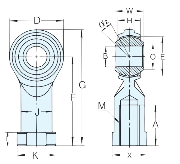 PTFE-lined female threaded rod end type